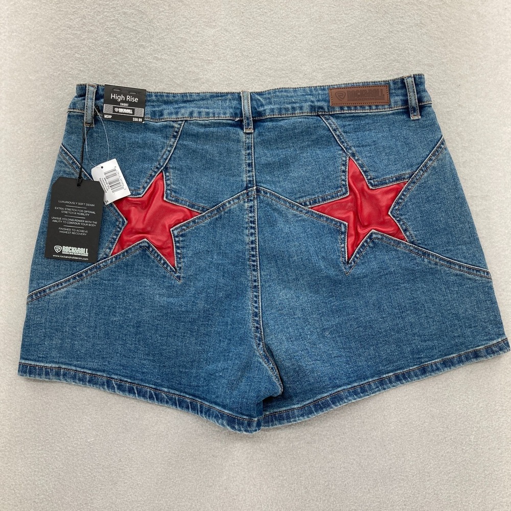 Rock & Roll Cowgirl Denim Jean Shorts Women's 34 Blue Stars‎ Western High Rise
